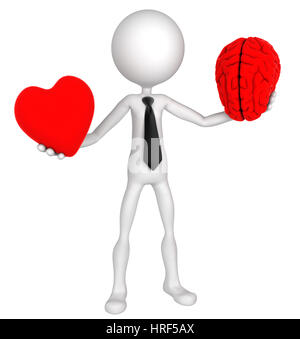 Difficult choice. Businessman balance Heart And Mind. Isolated Stock Photo