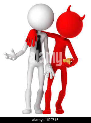 Devil Bribing Businessman with Gold Coins. Isolated on white background Stock Photo