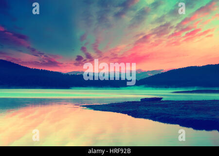morning on the lake, fantasy infrared filtered image Stock Photo