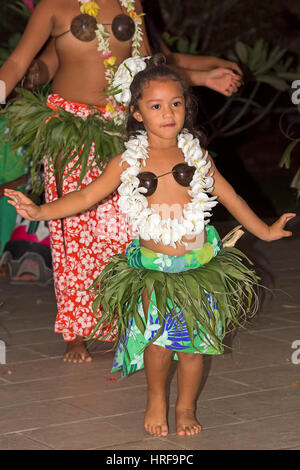 Little girl decorated with flowers, Polynesian dancer, Raiatea, French Polynesia, South Pacific, Oceania Stock Photo
