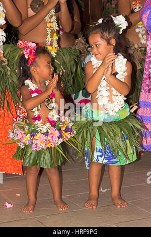 Little girls decorated with flowers, Polynesian dancer, Raiatea, French ...