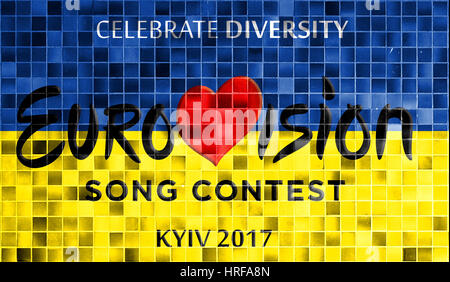 Eurovision Song Contest 2017.Photos banner with the official logo of the Eurovision, Eurovision 2017 in Kiev. Belarus,01 March 2017 Stock Photo