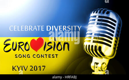 Eurovision Song Contest 2017.Photos banner with the official logo of the Eurovision, Eurovision 2017 in Kiev. Belarus,01 March 2017 Stock Photo