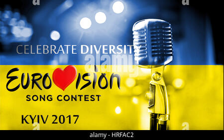 Eurovision Song Contest 2017.Photos banner with the official logo of the Eurovision, Eurovision 2017 in Kiev. Belarus,01 March 2017 Stock Photo