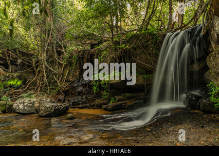 Kbal Spean waterfall in Cambodia mountains in January Stock Photo