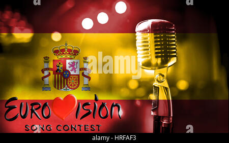Photos banner with the official logo of the Eurovision Song Contest in the Spain flag. Belarus,01 March 2017 Stock Photo