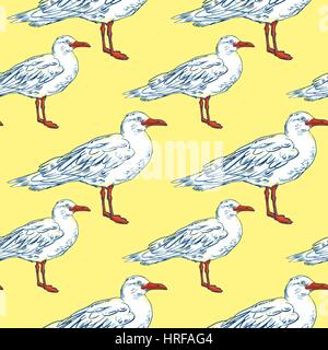 Gull flight bird and seabird . Sea. Seamless pattern Stock Vector
