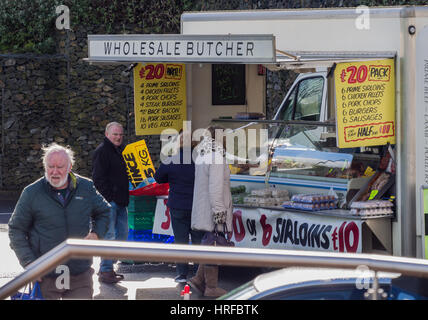 Wholesale butcher at Bangor market Stock Photo