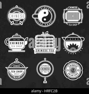 Chinese oriental tea shop badges. Vector. Stock Vector