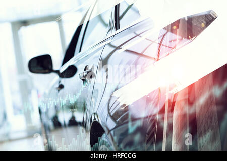 Double exposure image of car and modern city Stock Photo