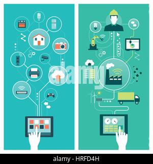 Internet of things and smart industry concepts connecting on a digital tablet with user hand Stock Vector