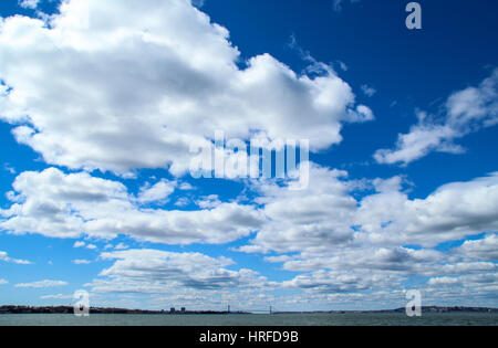 cloudscape of Hudson River on a sunny day Stock Photo