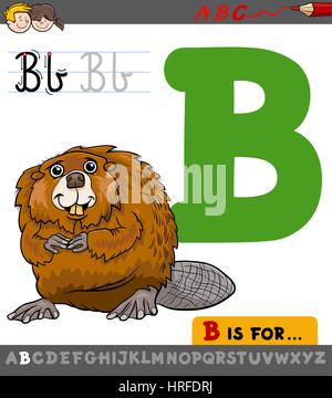 Educational Cartoon Illustration of Letter B from Alphabet with Beaver Animal Character for Children Stock Vector