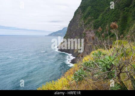 Amazing view on the northern coast by the Atlantic, Boaventura, Ponta Delgada, Madeira Island, Portugal, Europe Stock Photo