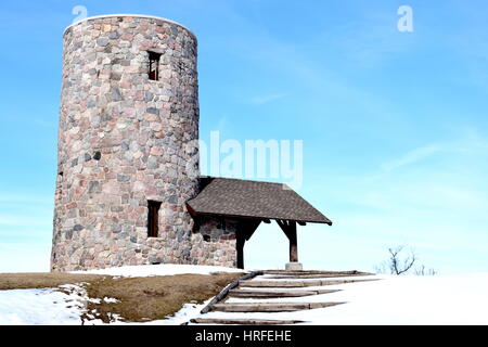 The observation tower in Pilot Knob State Park in Forest City Iowa is the 2nd highest point in Iowa. Stock Photo