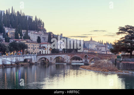 Old Verona town, view on river Stock Photo