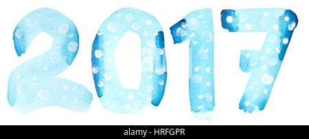 New year 2017 - Blue watercolor number isolated on the white background Stock Photo