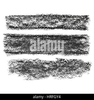 Set of black textured charcoal stripes isolated on the white background Stock Photo