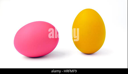 Pink and yellow Easter eggs. Stock Photo