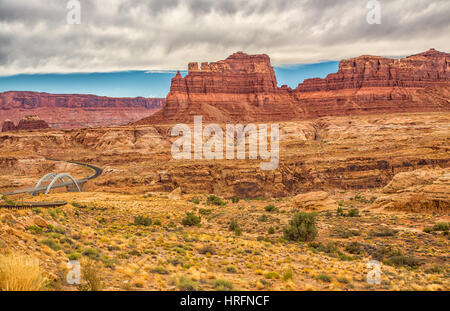 The Hite Crossing Bridge is an arch bridge which carries Utah State Route 95 across the Colorado River northwest of Blanding, Utah. The bridge informa Stock Photo