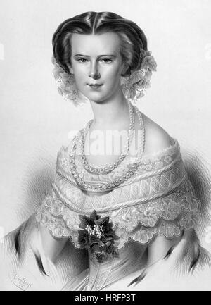EMPRESS ELISABETH OF AUSTRIA (1837-1898) wife of Emperor Franz Ferdinand in an 1856 lithograph Stock Photo