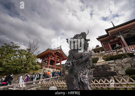 Tourists in Kiyomizu dera, Buddhist Temple, in Kyoto, Japan Stock Photo