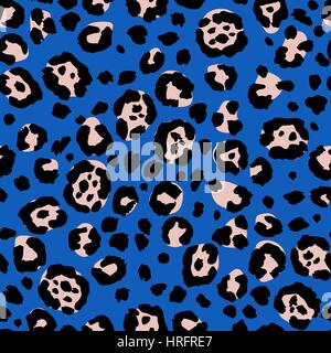 Vector seamless leopard print. Animal skin pattern. Spots of wild animals hand painted watercolor ornament. Beige and blue tones. Stock Vector