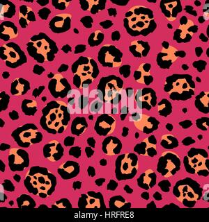 Vector seamless leopard print. Animal skin pattern. Spots of wild animals hand painted watercolor ornament. Coral and pink tones. Stock Vector