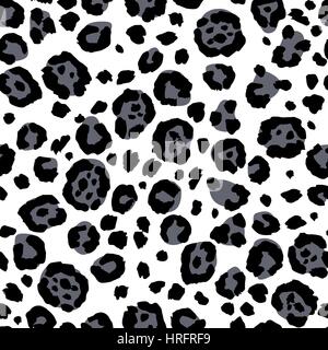 Vector seamless leopard print. Animal skin pattern. Spots of wild animals hand painted watercolor ornament. Black, white and gray tones. Stock Vector