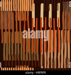 Striped geometric seamless vector pattern. Hand drawn uneven blocks of vertical stripes , free layout. Colors of honey or amber, on brown background. Stock Vector