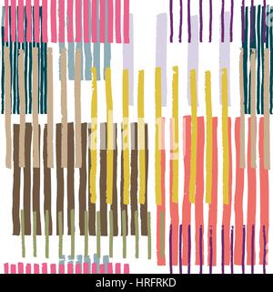 Striped geometric seamless vector pattern.Hand drawn uneven blocks of vertical stripes , free layout. Colors of rain forest, on white background. Stock Vector