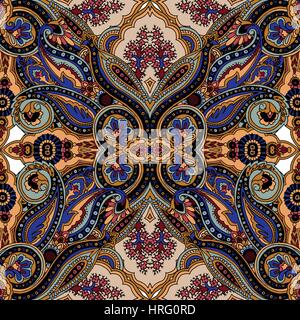 Abstract geometric seamless paisley pattern. Traditional oriental ornament. Bright colors on white background. Textile design. Stock Vector