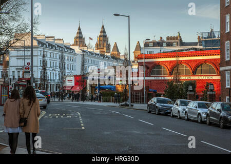 South Kensington Station and Old Brompton Road, London Stock Photo