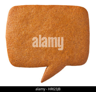 Gingerbread speech bubble cookie isolated on white background. Top view Stock Photo