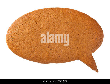 Gingerbread speech bubble cookie isolated on white background. Top view Stock Photo