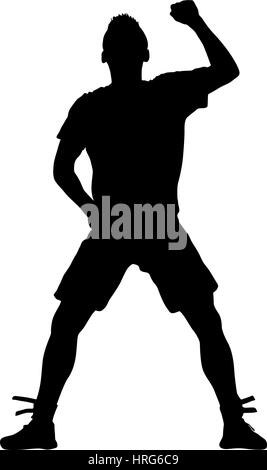 Black silhouettes man with arm raised. Vector illustration. Stock Vector