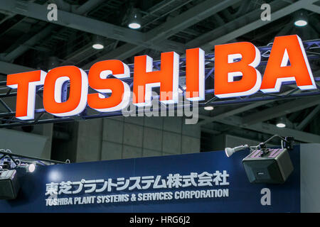 Tokyo, Japan. 1st Mar, 2017. A Toshiba signboard on display at World Smart Energy Week 2017 in Tokyo Big Sight on March 1, 2017, Tokyo, Japan. World Smart Energy Week 2017 consists of 9 exhibitions connected with new and renewable energy sources and is the largest trade show in this field in Japan. It expects to host 1,570 exhibitors and to attract an estimated 70,000 professional visitors over three-days up until Friday 3rd. Credit: Rodrigo Reyes Marin/AFLO/Alamy Live News Stock Photo
