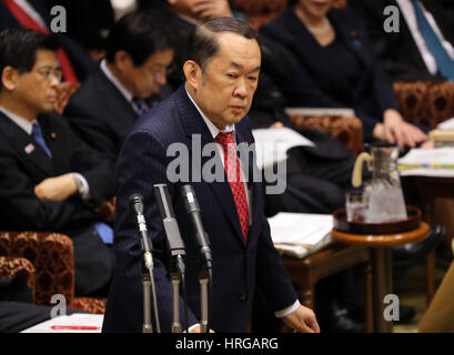 Tokyo, Japan. 1st Mar, 2017. Japanese Justice Minister Katsutoshi Kaneda answers a question by an opposition lawmaker at the Upper House's budget committee session at the National Diet in Tokyo on Wednesday, March 1, 2017. Japanese government has plan to file anti conspiracy bill for serious crimes like terrorism. Credit: Yoshio Tsunoda/AFLO/Alamy Live News Stock Photo