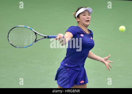 Kuala Lumpur, Malaysia. 1st March, 2017. Kai Lin Zhang of China in action during ALYA WTA Malaysian Open 2017 at TPC Kuala Lumpur, Malaysia on March 1st, 2017 Credit: Ali Mufti/Alamy Live News Stock Photo