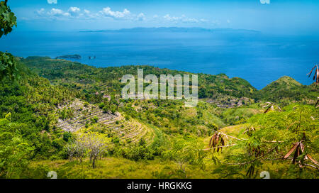 Spectacular Terrace near Abangan Hill on the Way to Suwehan Beach, Nusa Penida Island, Bali, Indonesia Stock Photo