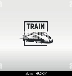 Isolated monochrome modern gravure style train in frame logo on white background vector illustration Stock Vector