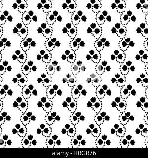 Seamless floral pattern, handmade Russian folk motif with clover in black and white. Textile print. Stock Vector