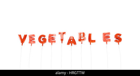 VEGETABLES - word made from red foil balloons - 3D rendered.  Can be used for an online banner ad or a print postcard. Stock Photo