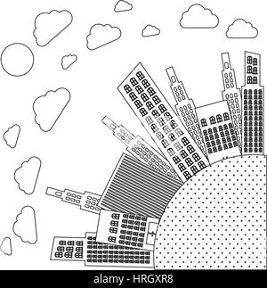 figure round city with builds and clouds Stock Vector