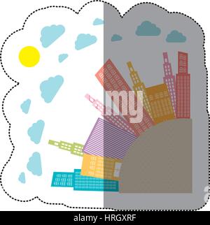 colorful round city with builds and clouds Stock Vector