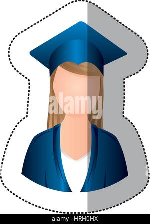 sticker colorful half body woman with graduation outfit Stock Vector