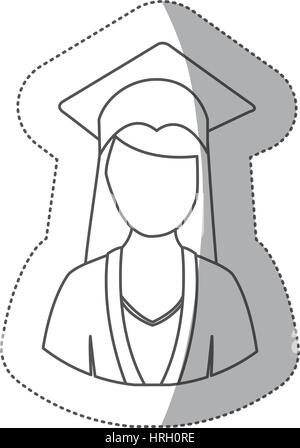 sticker silhouette half body woman with graduation outfit Stock Vector