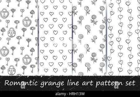 Romantic grunge line art pattern set. Stock Vector