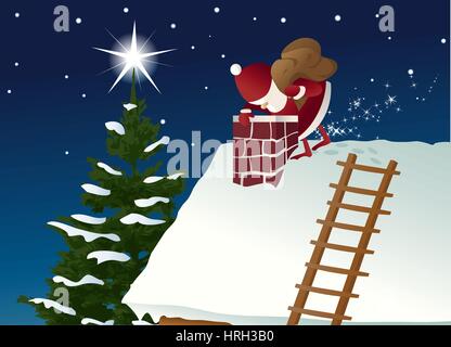 Santa Claus on roof Stock Vector