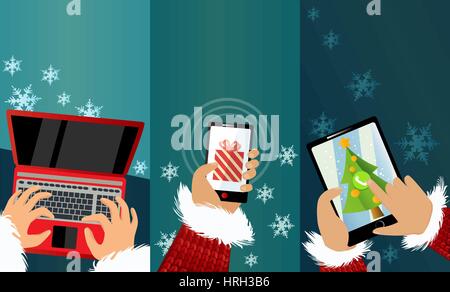 Three Christmas banners with mobile phone Stock Vector